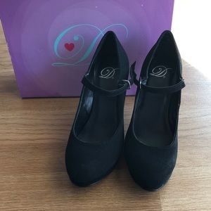 Black faux suede platforms